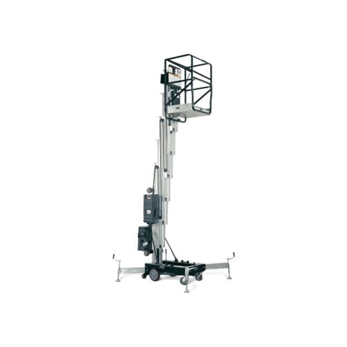 JLG 25AM push-around vertical mast lift with compact lightweight design for indoor elevated access applications.