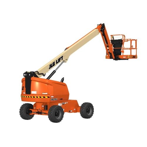 JLG 460SJ Telescopic Boom Lift extended at height on outdoor jobsite