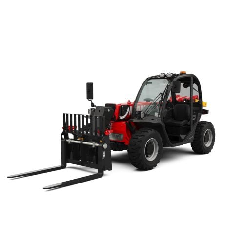 Manitou MTA 519 H compact telehandler on a jobsite, showing its 5,500 lb lift capacity in a narrow footprint.
