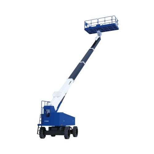 Tadano AS-63HD straight boom lift aerial work platform on jobsite with extended boom and elevated platform